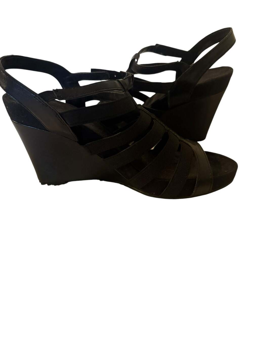Aerosoles Women's Black Elastic Caged Wedge Sandals